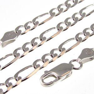 4MM Solid 925 Sterling Silver Italian Figaro Chain Necklace, Unisex Men or Women